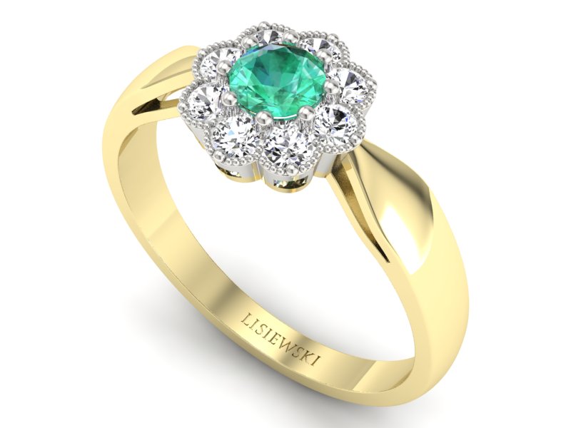 Złoty pierścionek ze szmaragdem i diamentami - p16478zbsm — zdjęcie 3