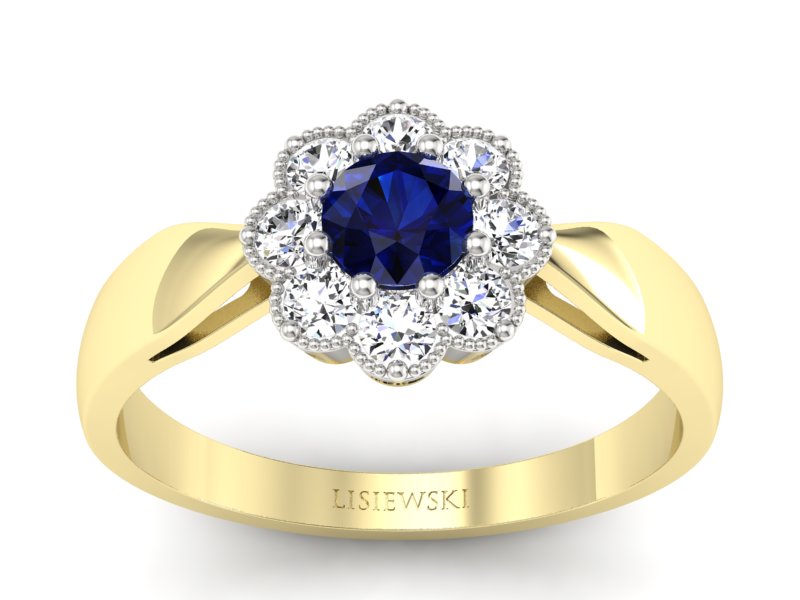 Złoty pierścionek z szafirem i brylantami - p16478zbsz
