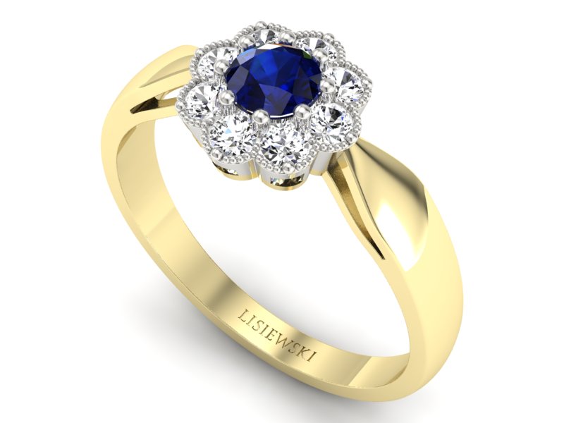 Złoty pierścionek z szafirem i brylantami - p16478zbsz — zdjęcie 3
