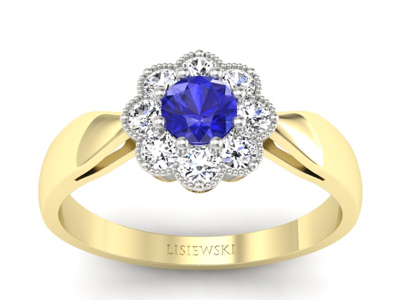 Pierścionek z szafirem i diamentami - p16478zbszc