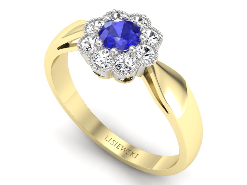 Pierścionek z szafirem i diamentami - p16478zbszc — zdjęcie 3