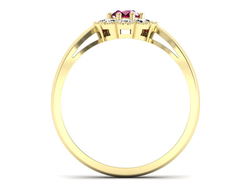 Złoty pierścionek z rubinem i brylantami - p16478zr — zdjęcie 2