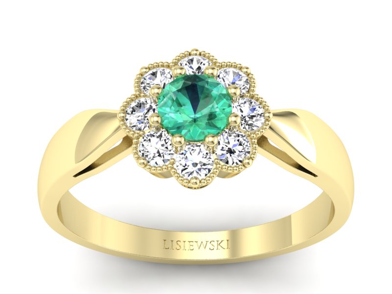 Złoty pierścionek ze szmaragdem i brylantami - p16478zsm