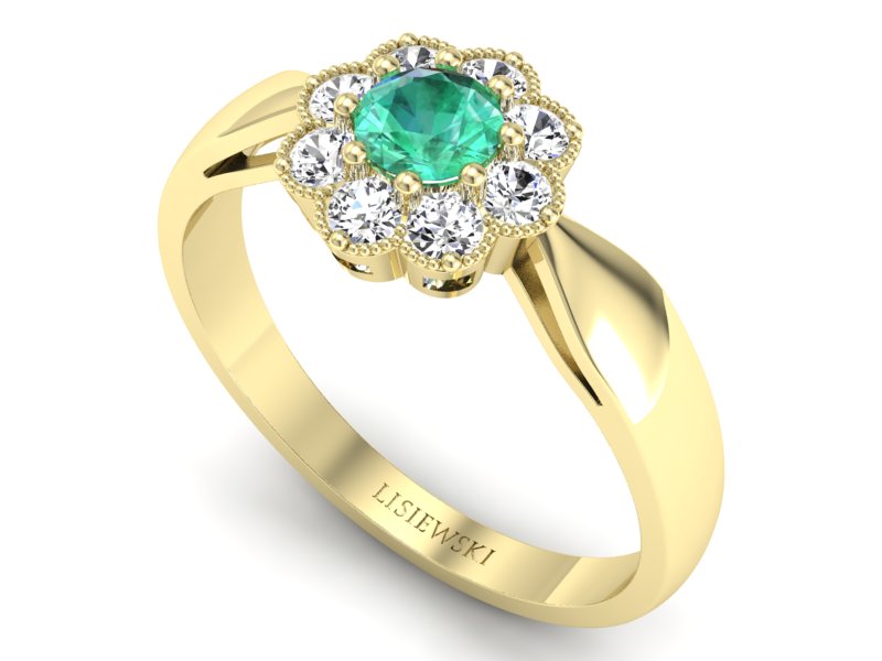 Złoty pierścionek ze szmaragdem i brylantami - p16478zsm — zdjęcie 3