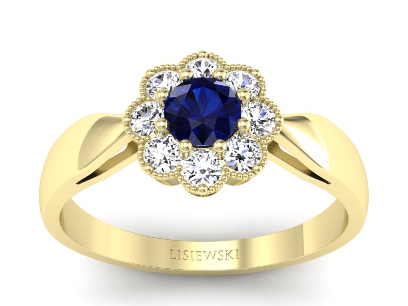 Pierścionek z szafirem i brylantami - p16478zsz