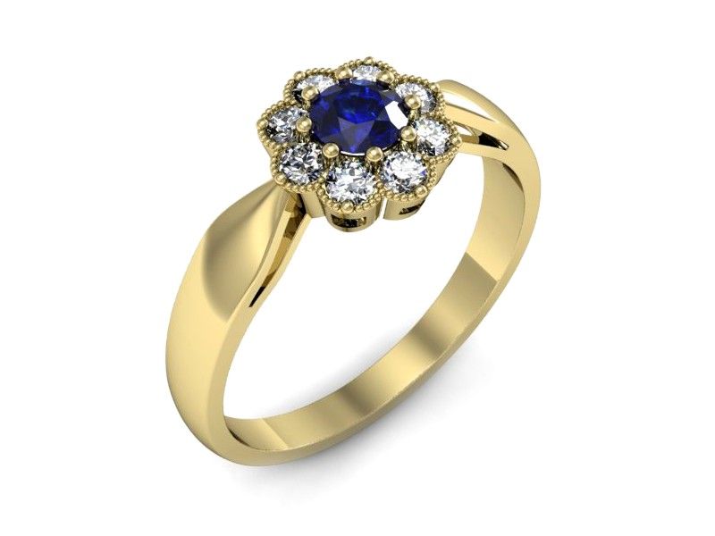 Złoty pierścionek z szafirem i diamentami złoto proba 585 - p16478zszc