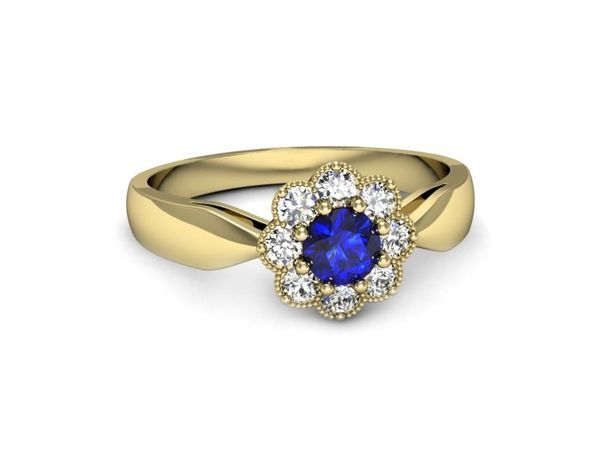 Złoty pierścionek z szafirem i diamentami - p16478zszc
