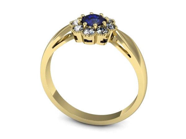 Złoty pierścionek z szafirem i diamentami - p16478zszc