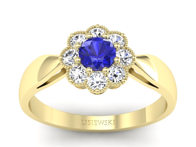 Złoty pierścionek z szafirem i diamentami - p16478zszc