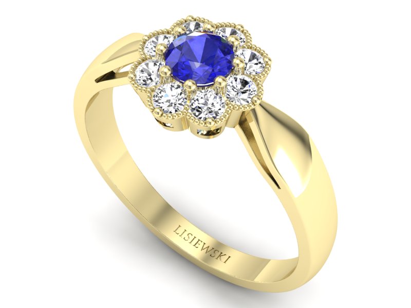 Złoty pierścionek z szafirem i diamentami - p16478zszc — zdjęcie 3