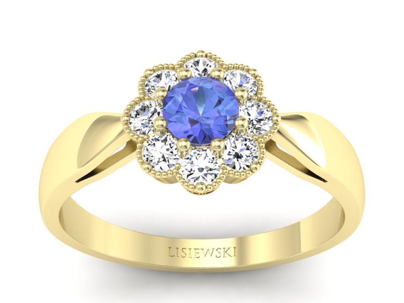 Pierścionek zaręczynowy z tanzanitem i brylantami - p16478zt