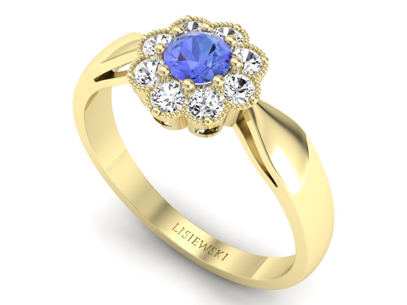 Pierścionek zaręczynowy z tanzanitem i brylantami - p16478zt — zdjęcie 3