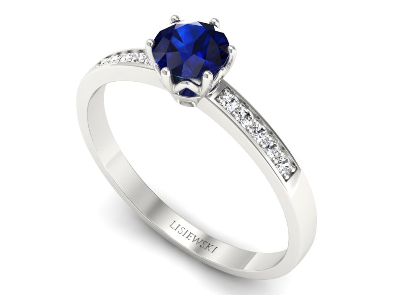 Pierścionek z szafirem i brylantami białe złoto - p16479bsz — zdjęcie 3