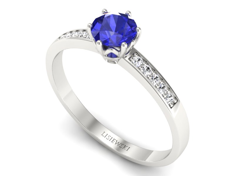 Pierścionek z szafirem i brylantami białe złoto - p16479bszc — zdjęcie 3