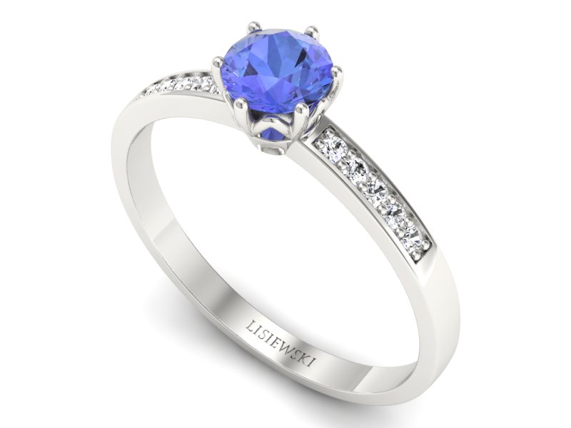 Pierścionek z tanzanitem białe złoto i brylantami - p16479bt — zdjęcie 3