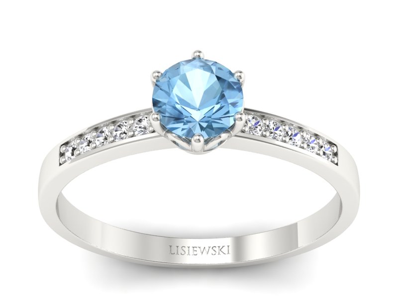 Pierścionek z topazem i brylantami białe złoto - p16479btp