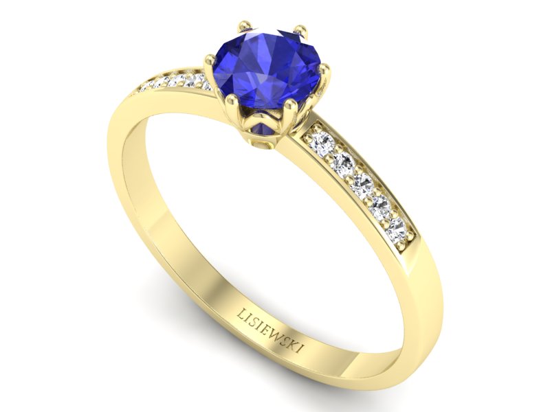 Złoty pierścionek z szafirem i brylantami - p16479zszc — zdjęcie 3
