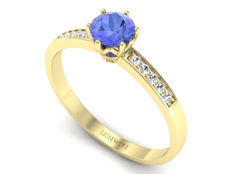Pierścionek z tanzanitem i brylantami żółte złoto - p16479zt — zdjęcie 3
