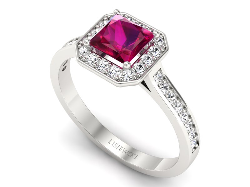 Pierścionek z rubinem i brylantami białe złoto - p16480br — zdjęcie 3