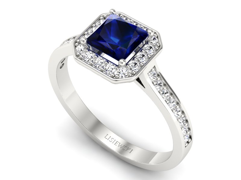 Pierścionek z szafirem i brylantami białe złoto - p16480bsz — zdjęcie 3