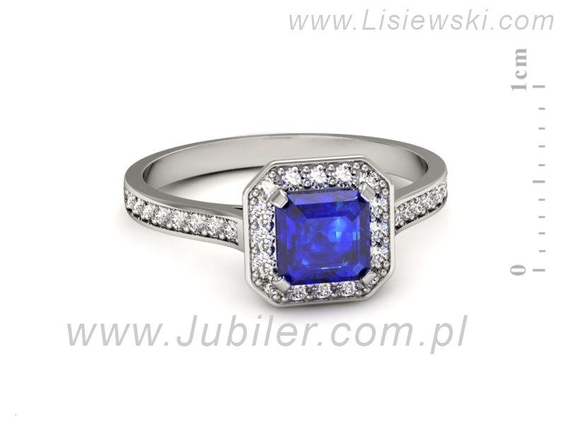 Pierścionek z szafirem i brylantami białe złoto - p16480bszc — zdjęcie 5