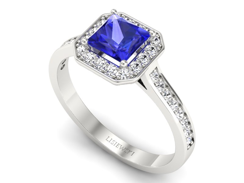 Pierścionek z szafirem i brylantami białe złoto - p16480bszc — zdjęcie 3