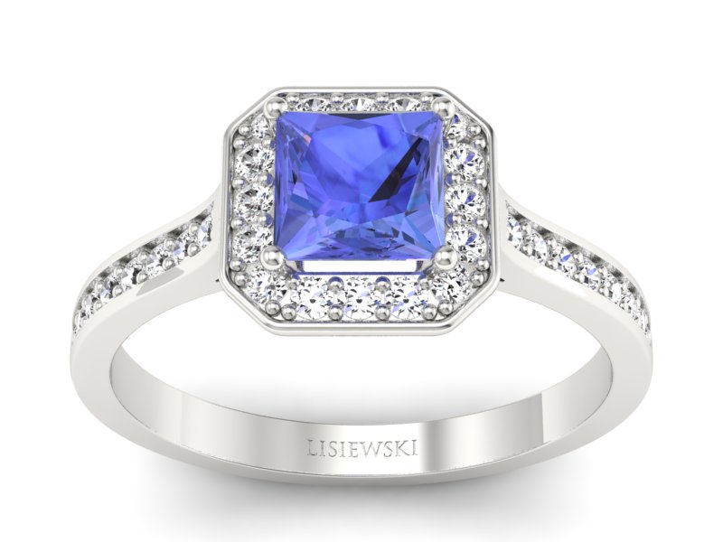 Pierścionek z tanzanitem białe złoto i brylantami - p16480bt