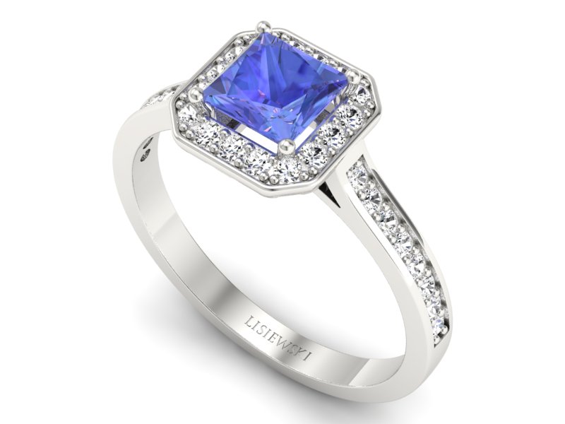 Pierścionek z tanzanitem białe złoto i brylantami - p16480bt — zdjęcie 3