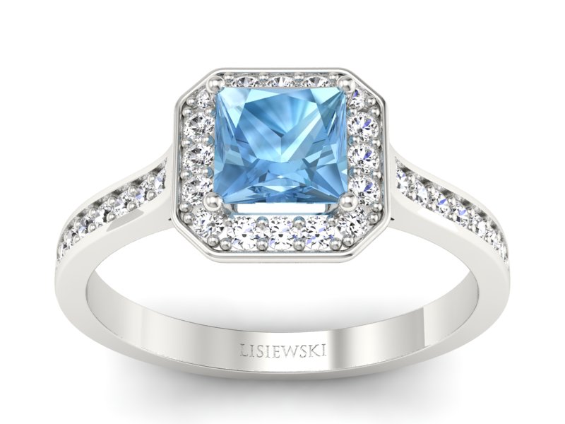 Pierścionek z topazem i brylantami białe złoto - p16480btp