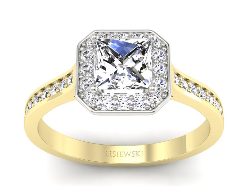 Pierścionek z diamentami białe i żółte złoto - p16480zb