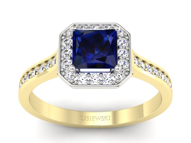 Złoty pierścionek z szafirem i brylantami - p16480zbsz