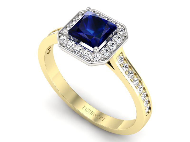 Złoty pierścionek z szafirem i brylantami - p16480zbsz — zdjęcie 3