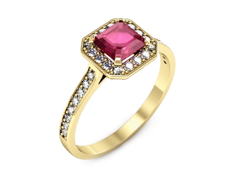 Złoty pierścionek z rubinem i brylantami - p16480zr — zdjęcie 4