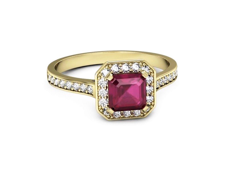 Złoty pierścionek z rubinem i brylantami - p16480zr — zdjęcie 5