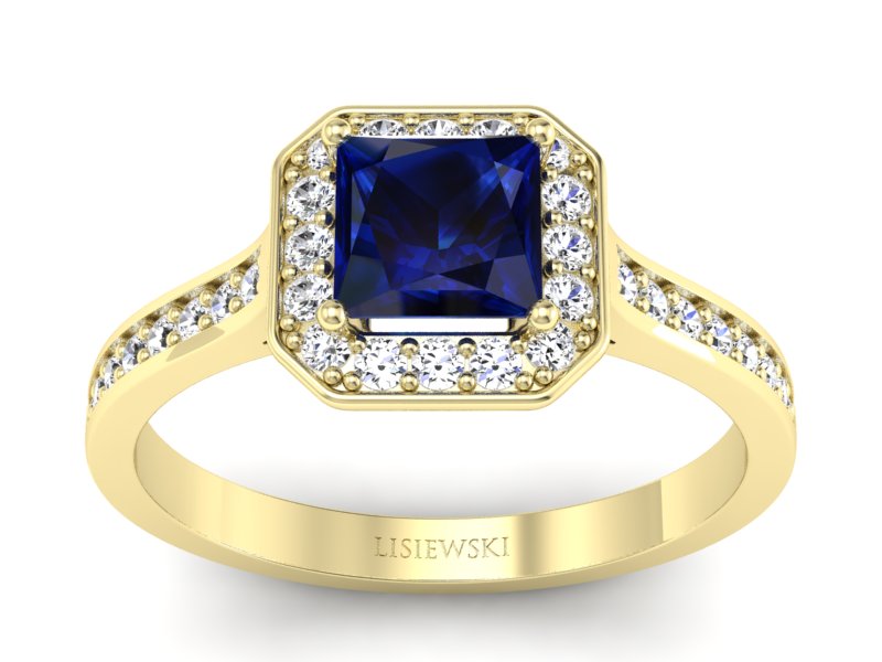 Złoty pierścionek z szafirem i brylantami - p16480zsz