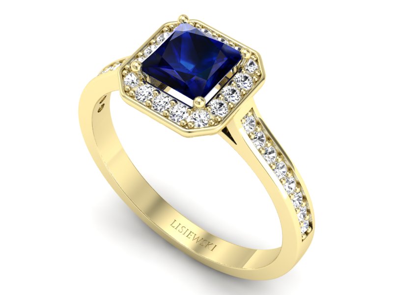 Złoty pierścionek z szafirem i brylantami - p16480zsz — zdjęcie 3