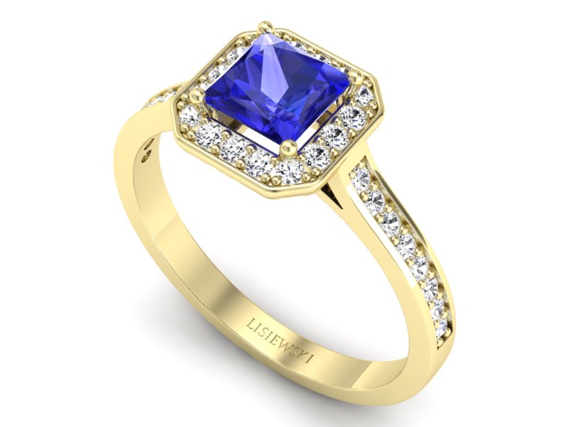 Złoty pierścionek z szafirem i brylantami - p16480zszc — zdjęcie 3