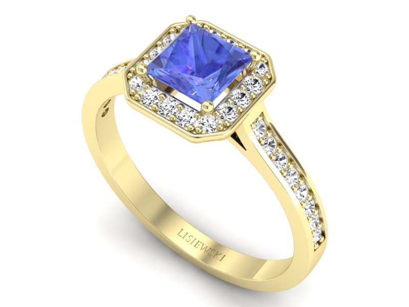 Pierścionek z tanzanitem i brylantami żółte złoto - p16480zt — zdjęcie 3