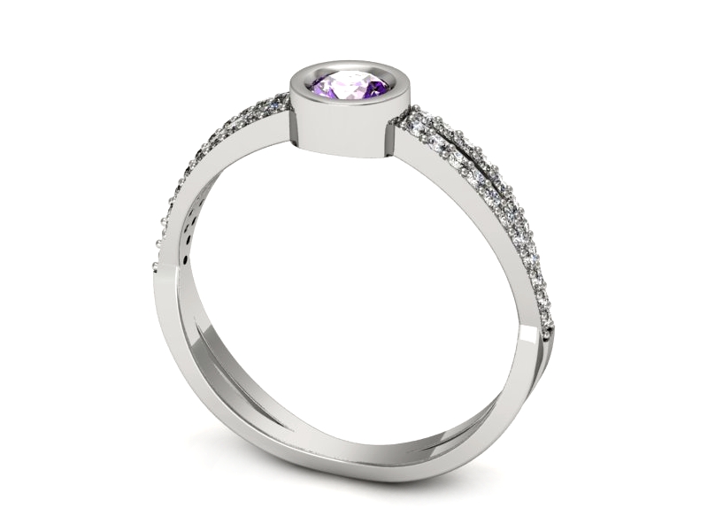 Złoty pierścionek z ametystem i brylantami - p16482bat — zdjęcie 3