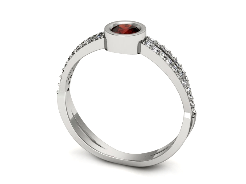 Złoty pierścionek z granatem i brylantami białe złoto - p16482bgr — zdjęcie 3