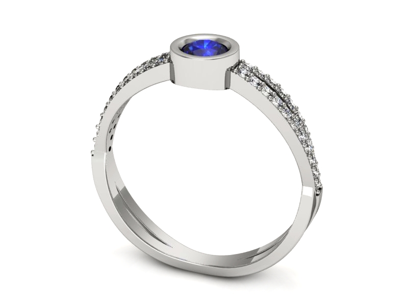 Pierścionek z szafirem i brylantami białe złoto - p16482bszc — zdjęcie 3