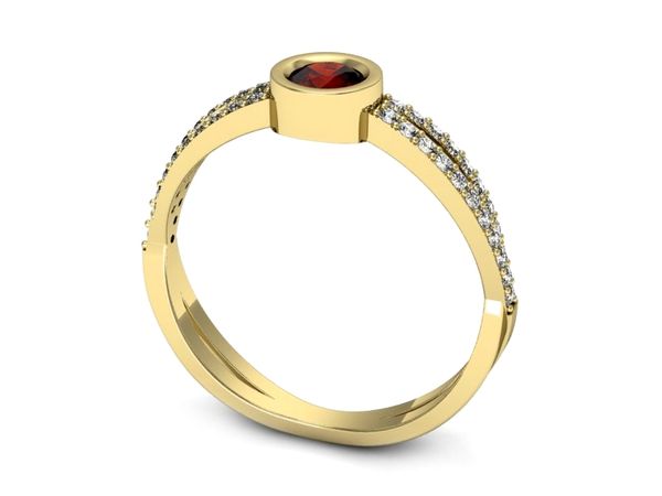 Złoty pierścionek z granatem i brylantami - p16482zgr
