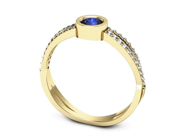 Złoty pierścionek z szafirem i diamentami - p16482zszc