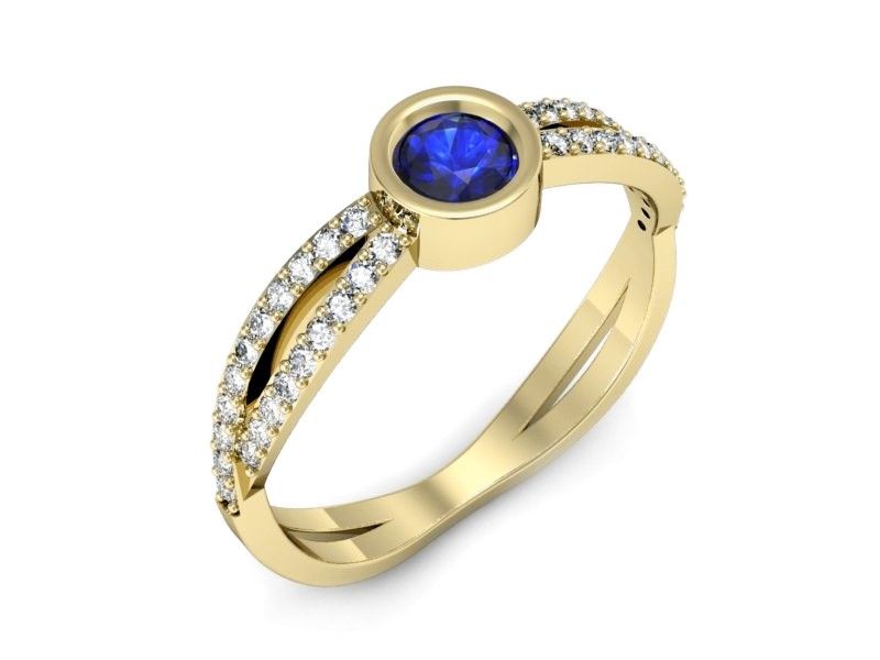 Złoty pierścionek z szafirem i diamentami - p16482zszc - 1