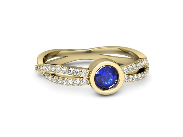 Złoty pierścionek z szafirem i diamentami - p16482zszc