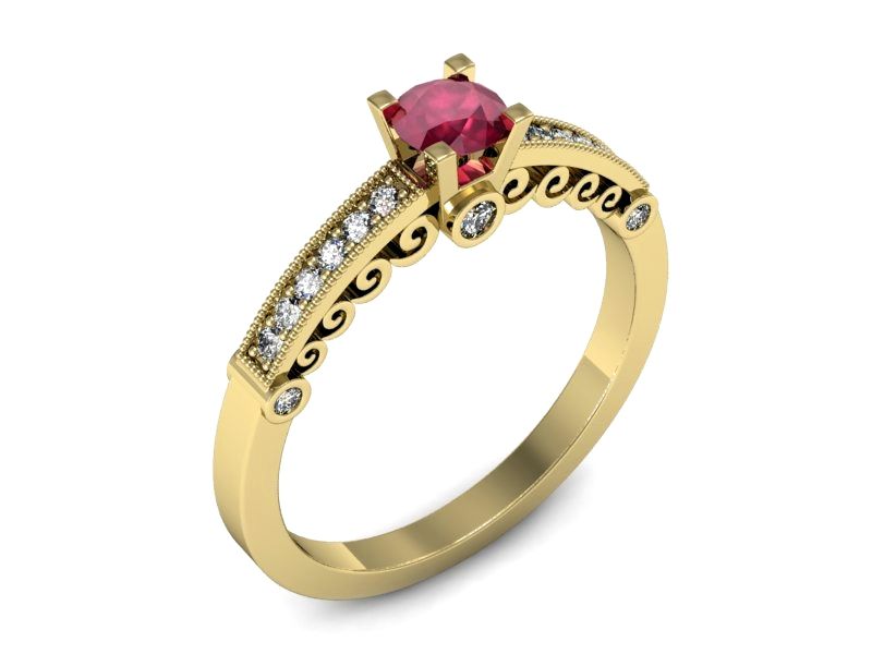 Złoty pierścionek z rubinem i brylantami złoto proba 585 - p16486zr