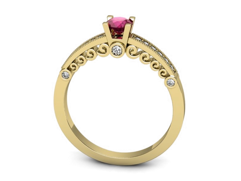 Złoty pierścionek z rubinem i brylantami - p16486zr — zdjęcie 3