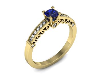 Złoty pierścionek z szafirem i diamentami - p16486zszc - 1