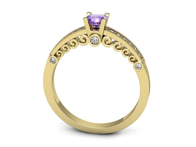 Pierścionek z tanzanitem i brylantami żółte złoto - p16486zt — zdjęcie 3