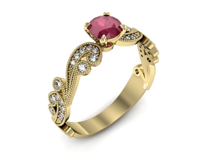 Złoty pierścionek z rubinem i brylantami złoto proba 585 - p16491zr